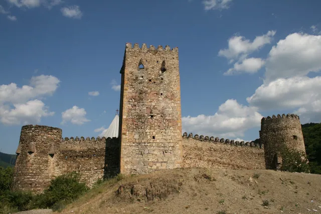 The walls and towers of Ananuri Fortress
